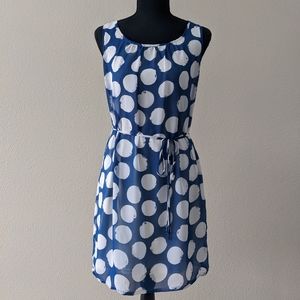 Pink Owl Apparel Blue & Cream Belted Shift Dress Size Small